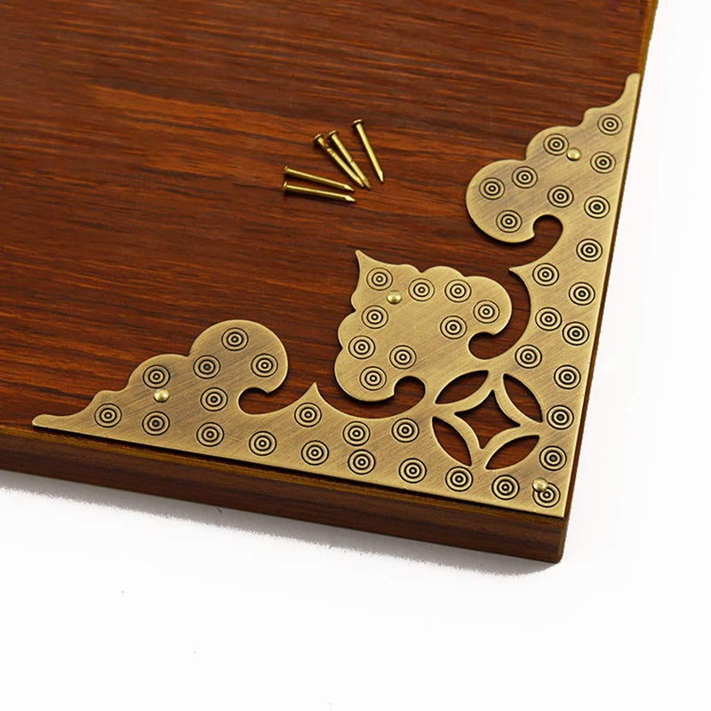 Tiazza 4Pcs Large Antique Brass Hollow Pattern Corner Protectors, 4" Vintage Hardware Desk Edge Wooden Jewelry Gift Box Corner Guard - Image 3